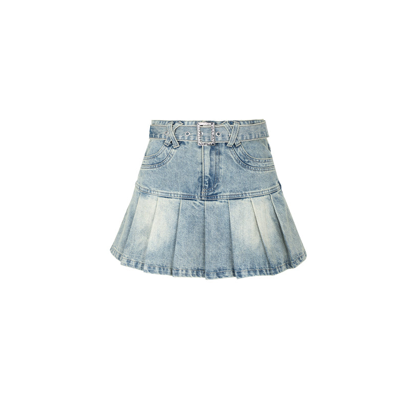 Summer Denim Pleated Skirt