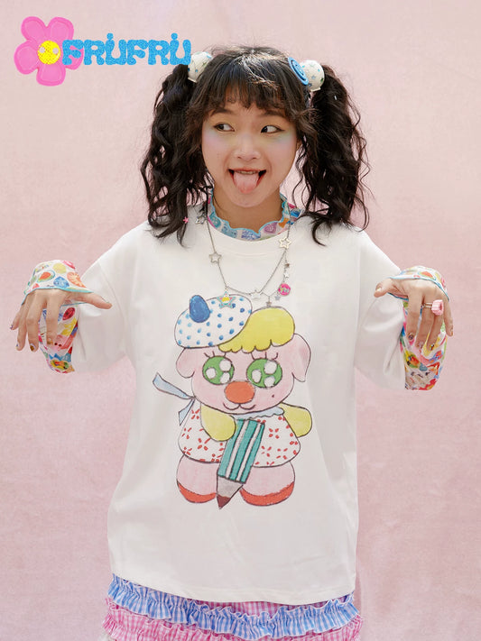 Gollum Store & Happy Collaboration Original Design Summer Cartoon Pure Cotton Short-Sleeve White Women's T-Shirt