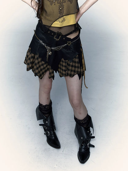 Black Rock Irregular Splicing Skirt | Retro Punk Short Skirt