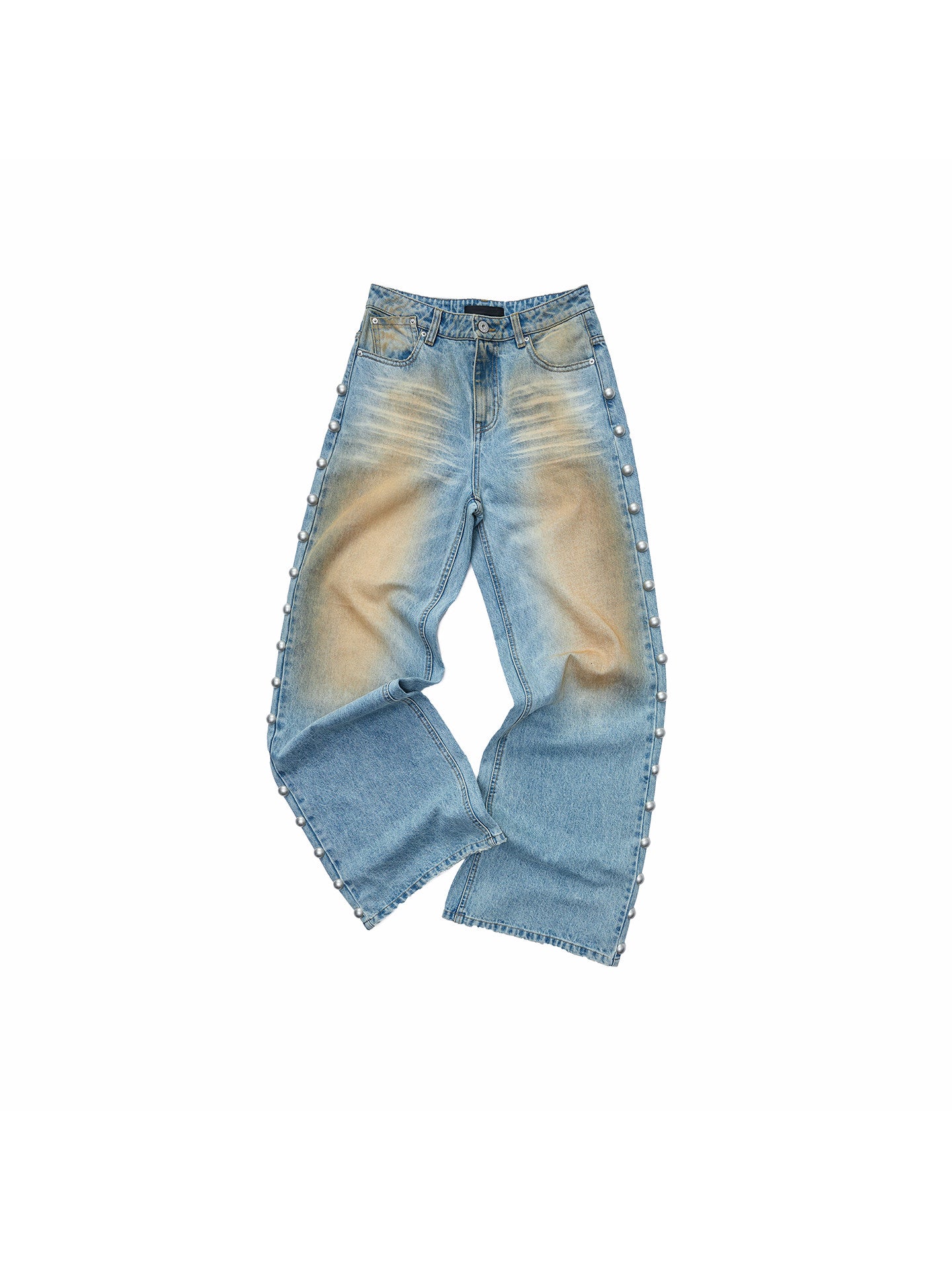 Distressed Rivet Wide-Leg Jeans