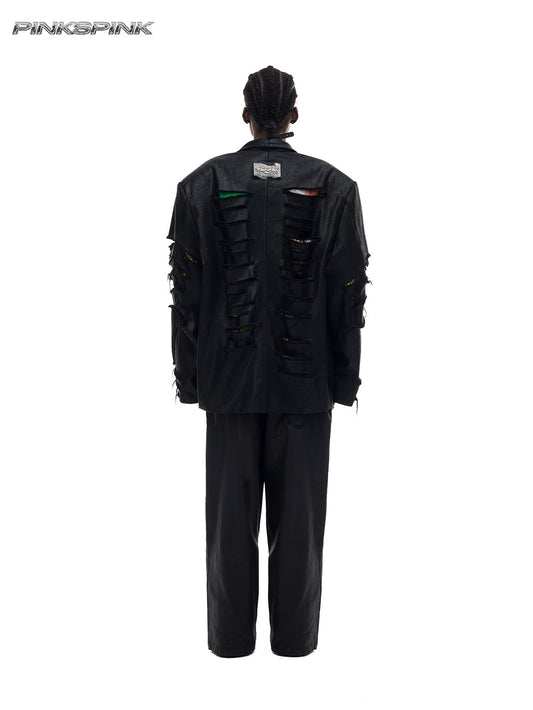 Distressed Genderless Structured Blazer – Punk Silhouette