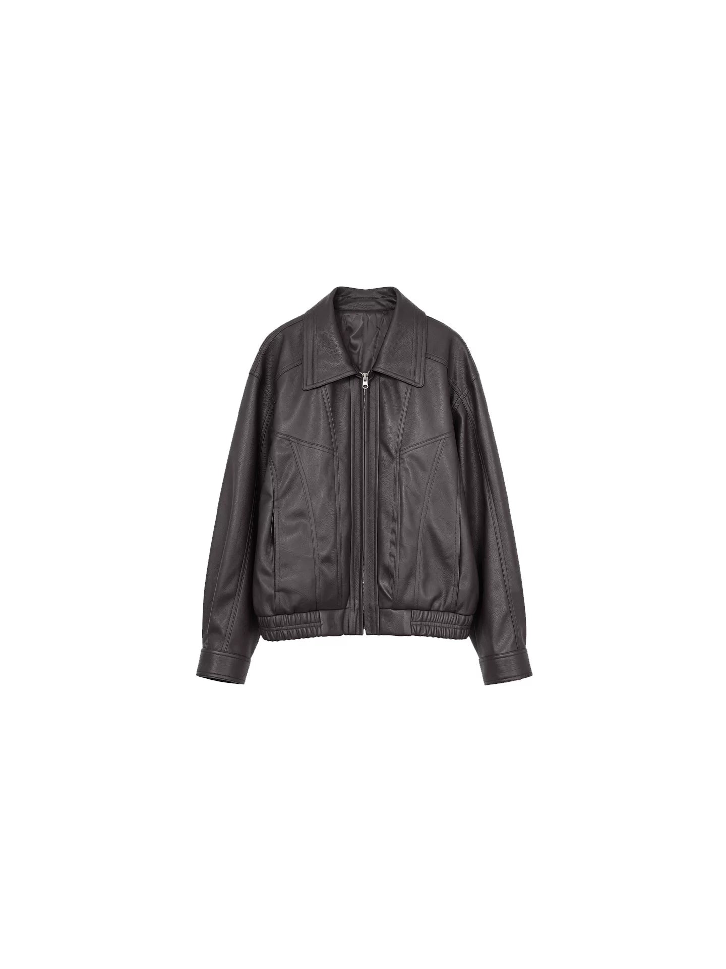 Wine afternoon elegant retro 2026 spring lapel dropped shoulder sleeve PU leather jacket loose short windproof design jacket for women