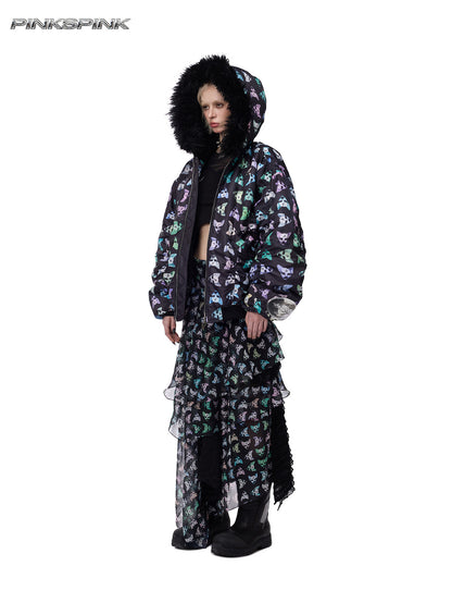 26AW Cat Star Black Metal Mesh Skirt – Y2K Sub-B Girl Group Style