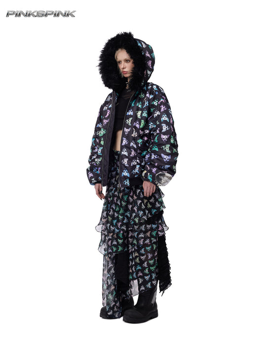 26AW Cat Star Black Metal Mesh Skirt – Y2K Sub-B Girl Group Style