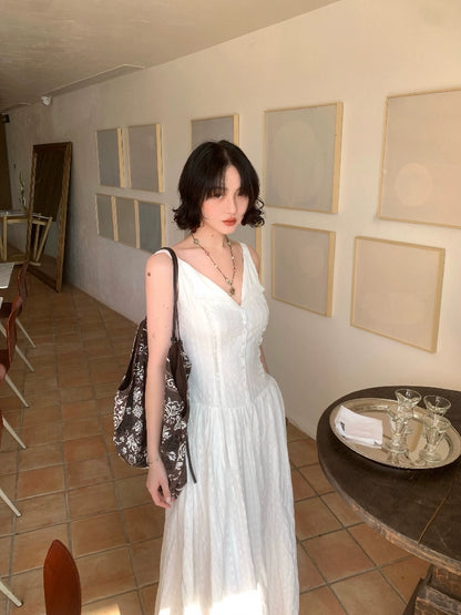 [Cloud Dream Dance] French Suspender Lapel Maxi Dress