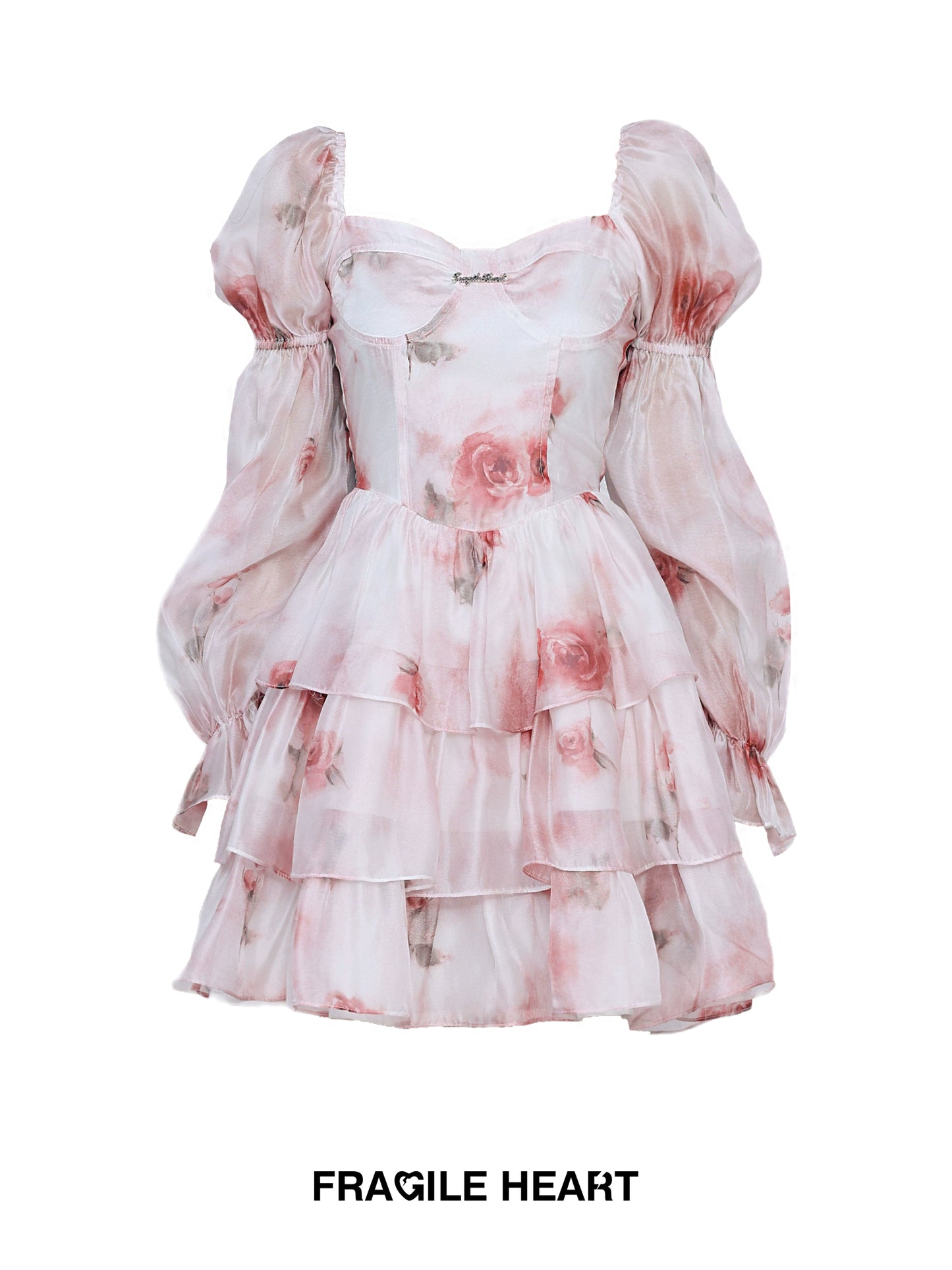 Fog Peach Smoke Rain Princess Bubble Sleeve Dress