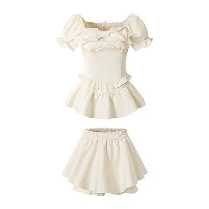 Beige Jacquard Bow Princess Dress