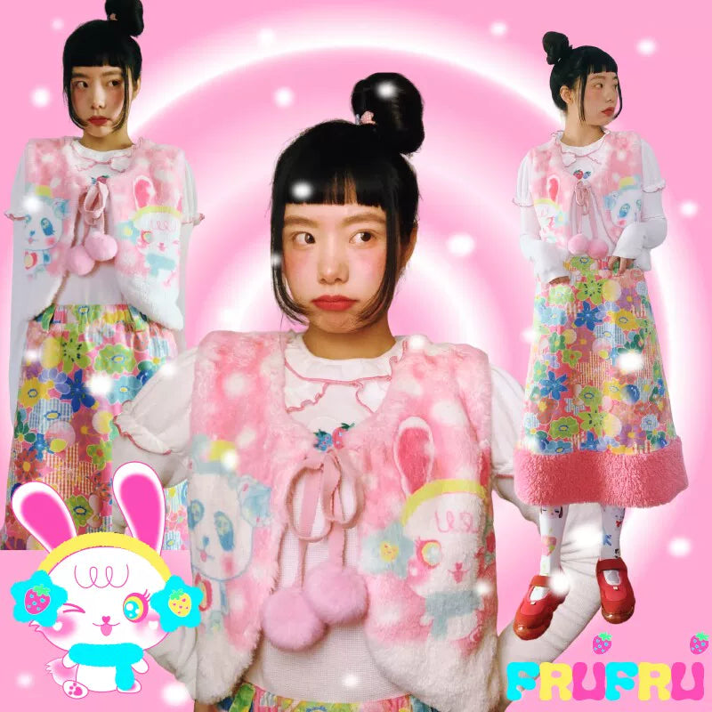 Gollum Shop Strawberry Dream Song original cartoon pink bunny heart girl plush lace-up vest