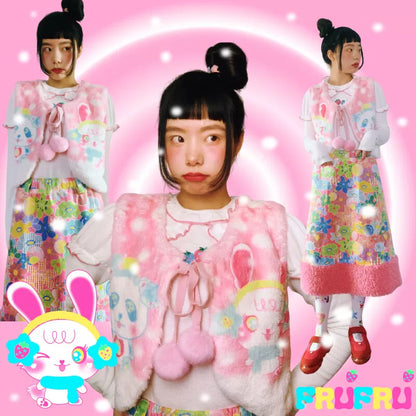Gollum Shop Strawberry Dream Song original cartoon pink bunny heart girl plush lace-up vest