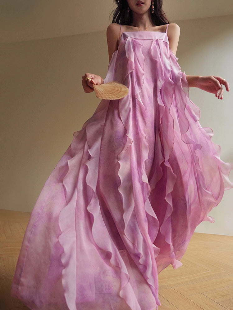 Pink Sea Mist Ruffle Maxi Dress – Beach Vacation Style