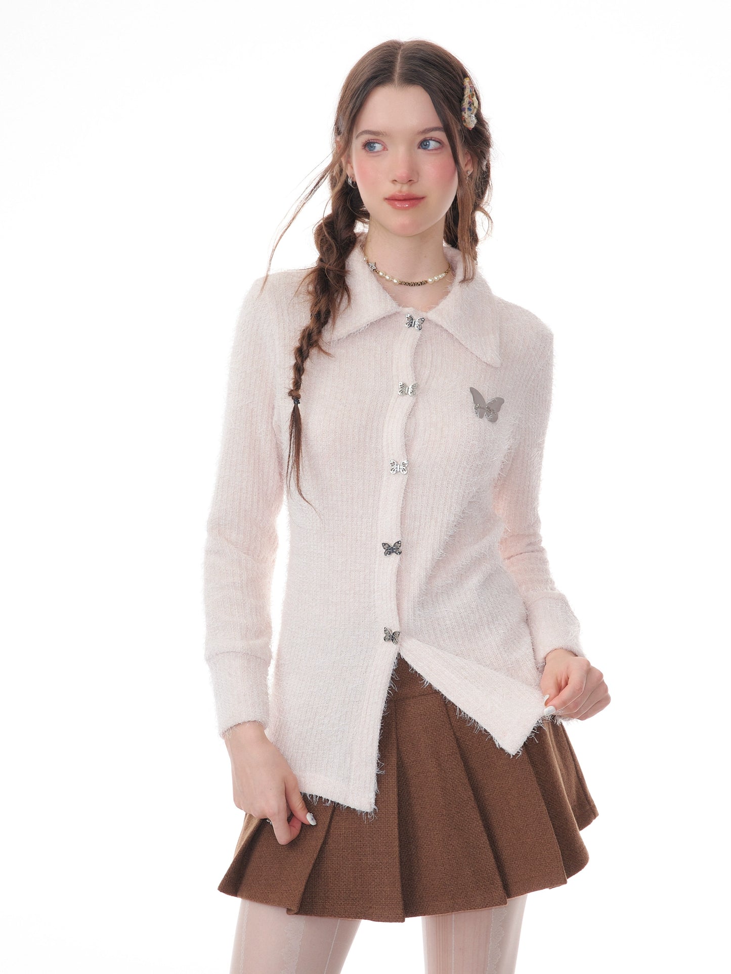 Butterfly Embroidered Thick Cardigan | Slim Fit Long Sleeve Retro Jacket for Autumn/Winter