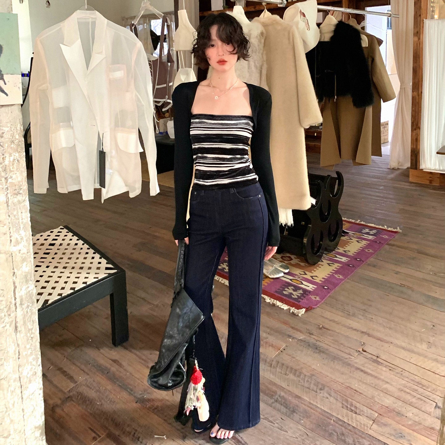 Weaving Shore Striped Cardigan & Bandeau Set