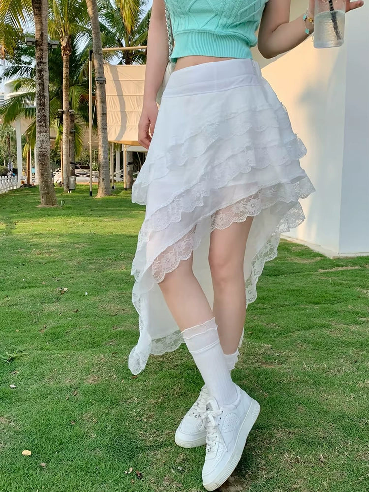 [Nomadic Poet] Irregular White Lace Skirt - Summer Chic