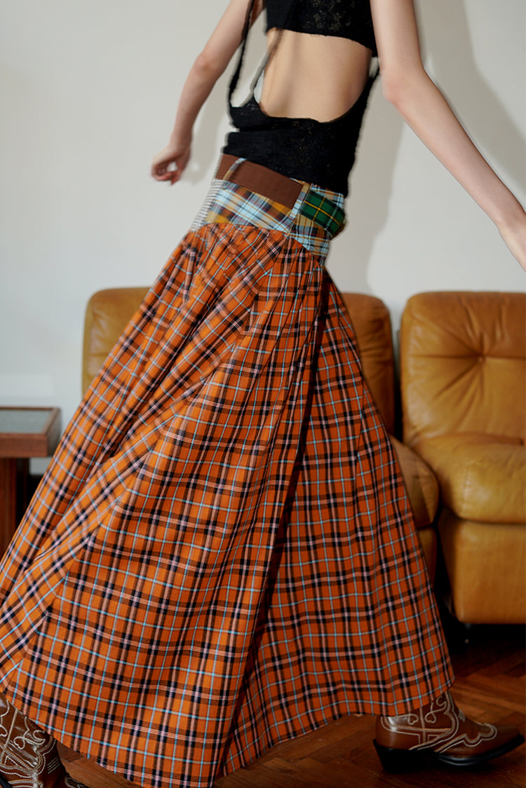 Vintage Check Maxi Skirt