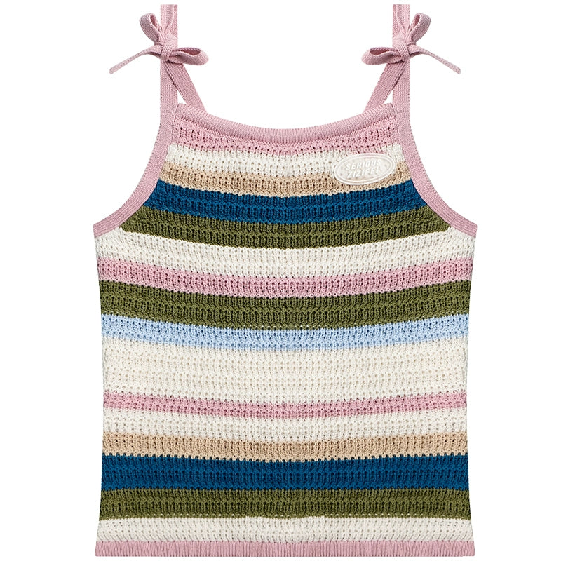 Color Striped Knitted Tank Top | Sleeveless Retro Design for Summer