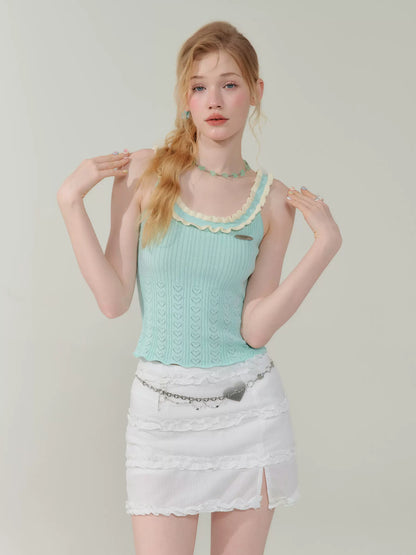 Love Lace Hollow Tank Top | Retro Sleeveless Strap Design for Summer