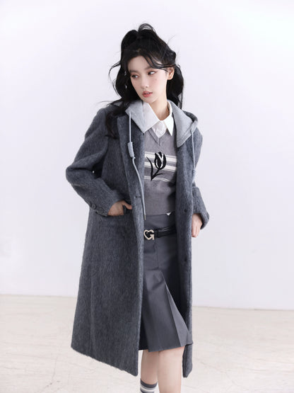 Academy Sweater Hat Grey Long Woolen Coat