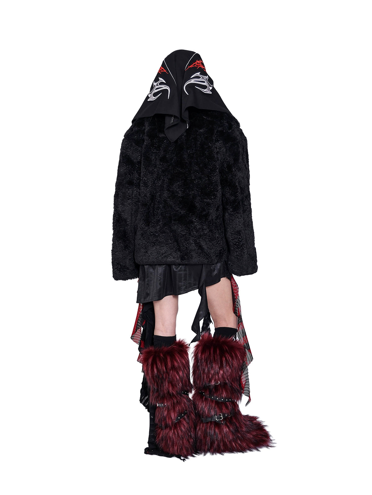 original double-zipper insulated sheep beach wool genderless black basic loose fur jacket