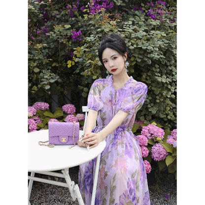 Summer Flower Print Long Waist Dress