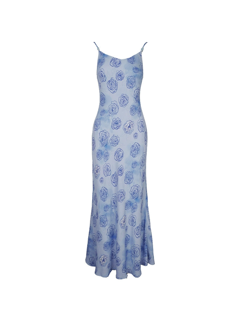 Rose Print Mermaid Slip Dress