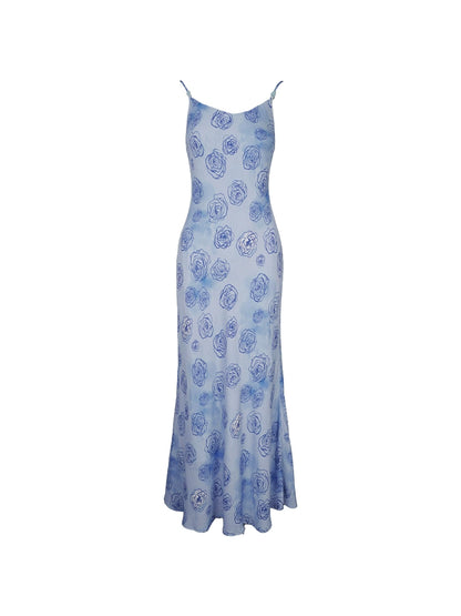 Rose Print Mermaid Slip Dress