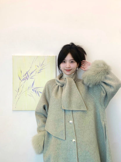 Elegant Cashmere Coat – Mid-Length Scarf Woolen Jacket