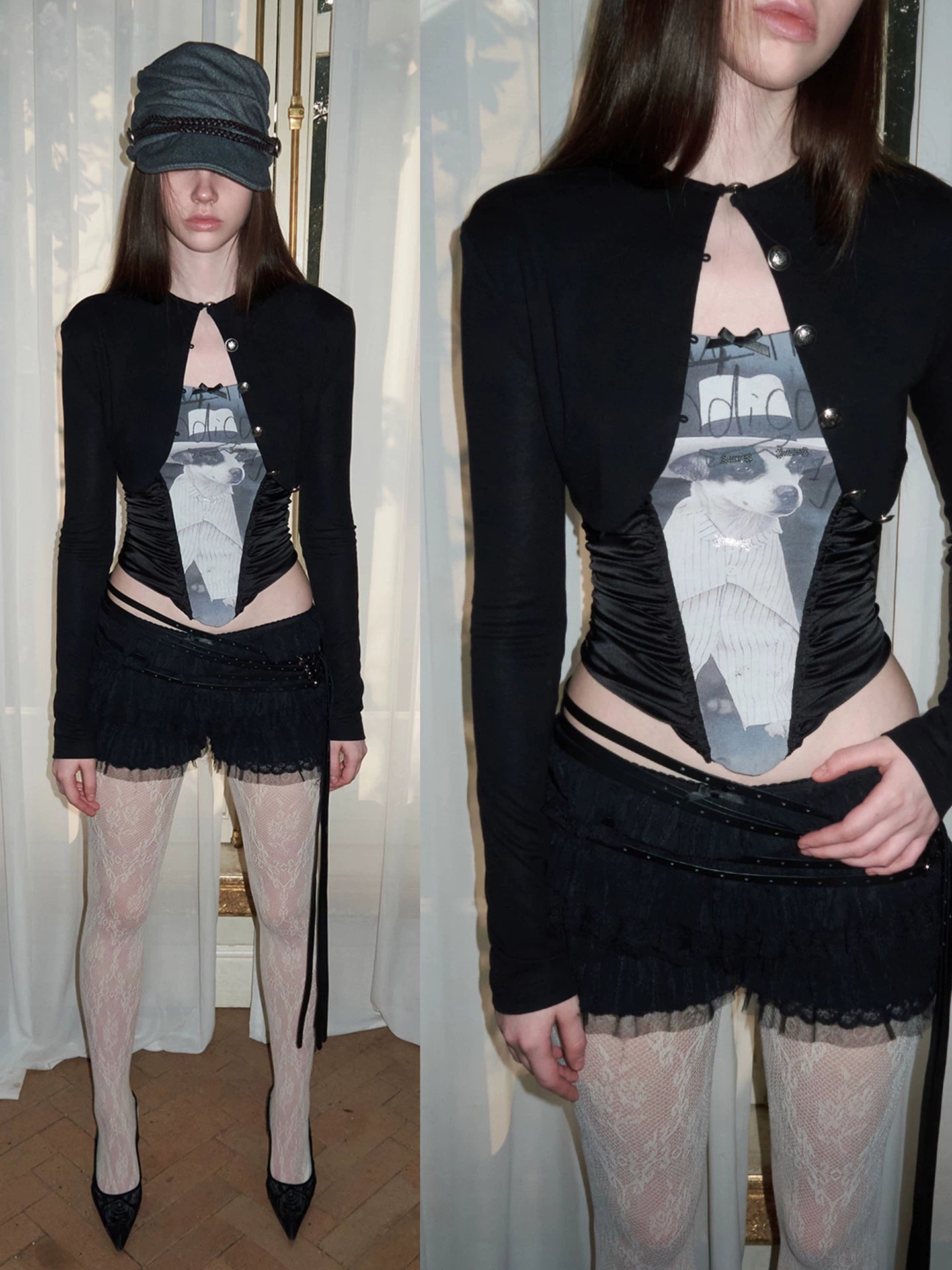[celebrity same style] court-style metal buckle short knitted shoulder women's light little coat