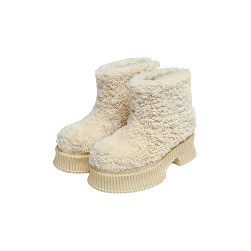 Platform Fleece Faux Lambswool Boots – Chunky & Cozy Winter Footwear