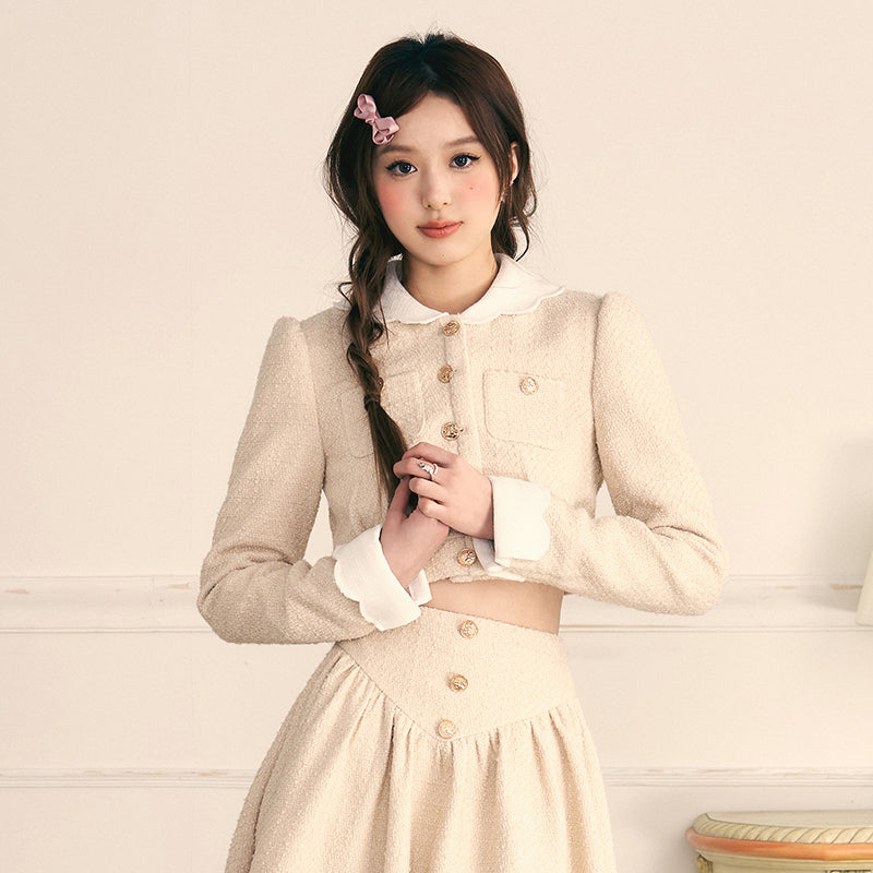 Gold Button Coat & Long Skirt Set