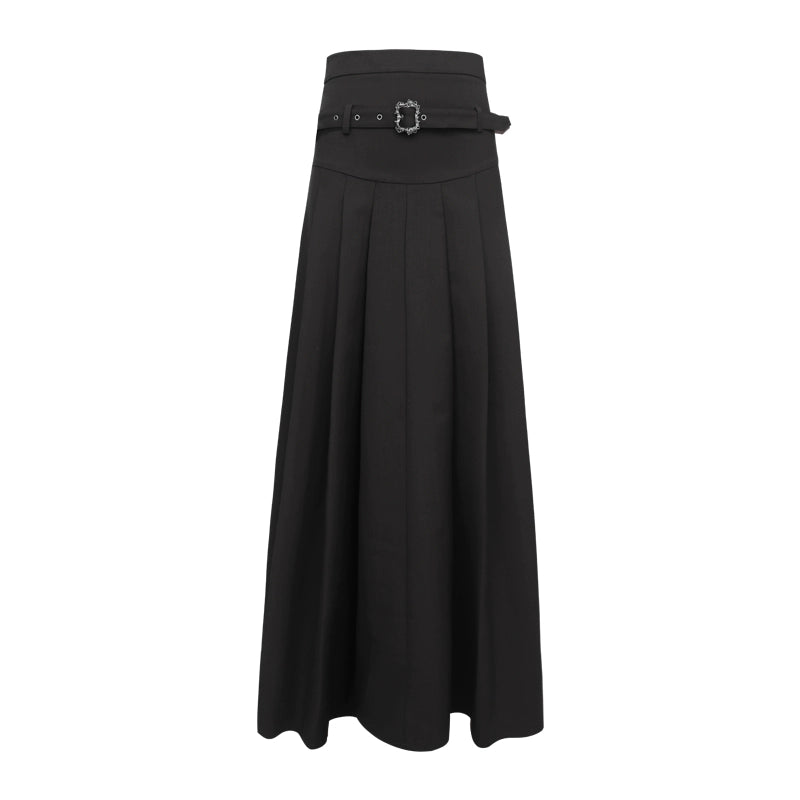 Mountain and River Solid Color Long Pleated Skirt