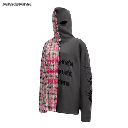 Patchwork Hooded Embroidered Unisex Y3K Plaid Shirt