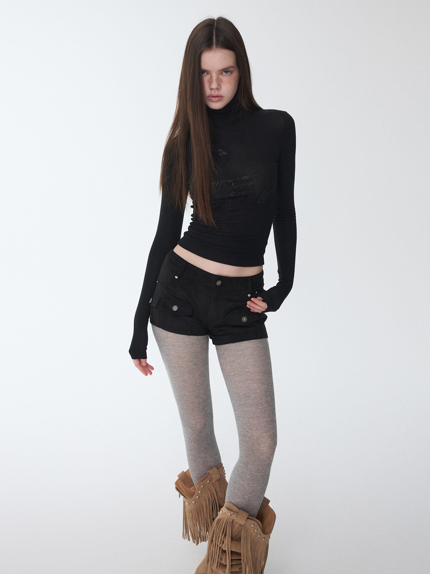 Rhinestone Mock-Neck Knit Top