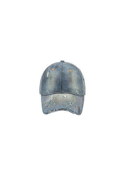 Distressed Washed Denim Baseball Cap – Vintage Casual Look