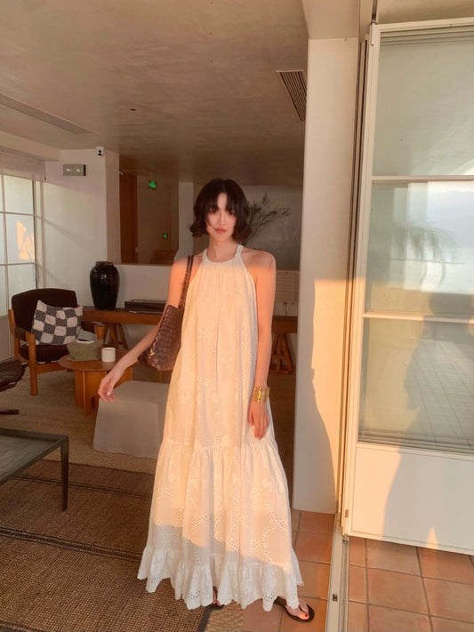 [Manye] French Retro Halterneck Maxi Dress – Resort Style