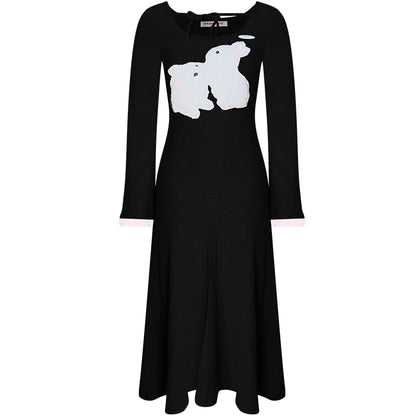 Plush Rabbit Knit Dress | Slim Fit Retro Long Sleeve for Autumn/Winter