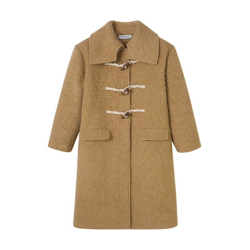 Bouton de l'influence - manteau en laine beige longue