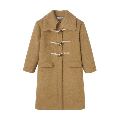 Bouton de l'influence - manteau en laine beige longue