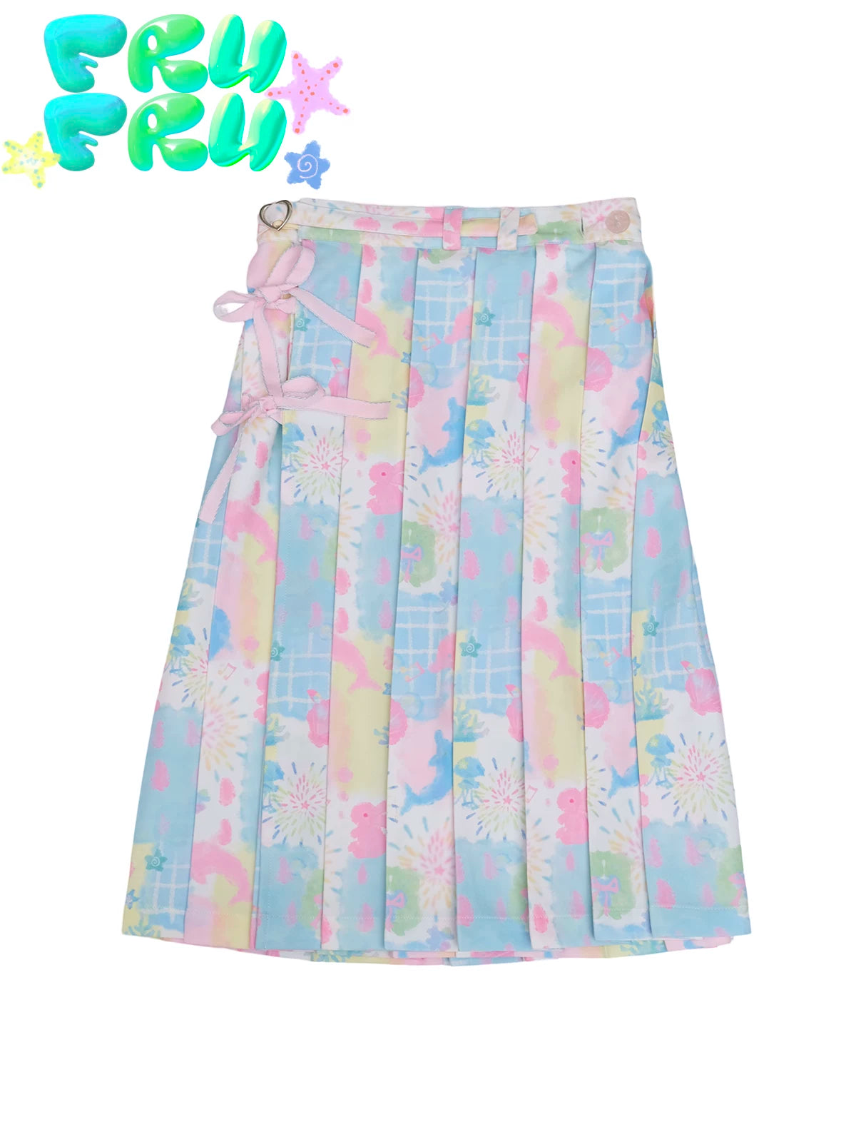 Blue Dolphin Pleated Midi Skirt | Kawaii Cartoon Summer Skirt