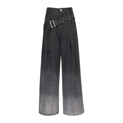 Wide Waist Belt Gradient Loose High Waist Jeans