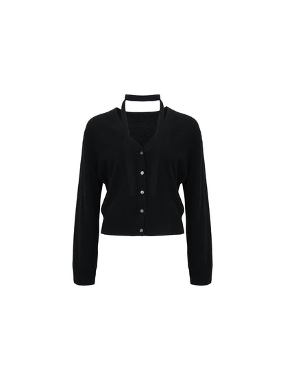 Soft Wool Knit Cardigan with Neck Strap – Hong Kong Retro Autumn Cropped Style