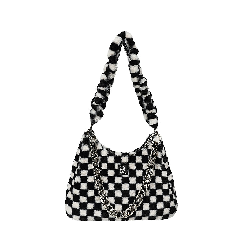 Checkerboard Fur Straddle Bag