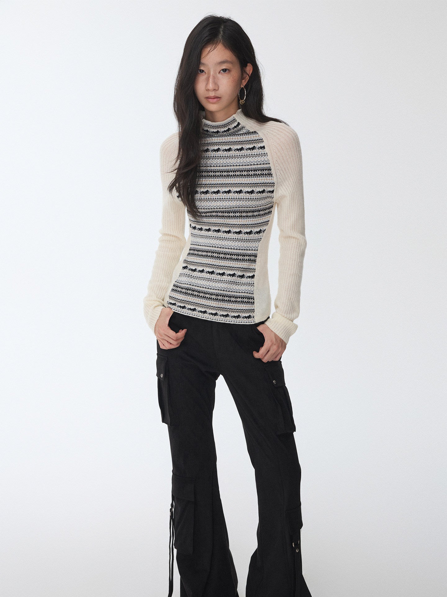 Color-Block Turtleneck Knit Top