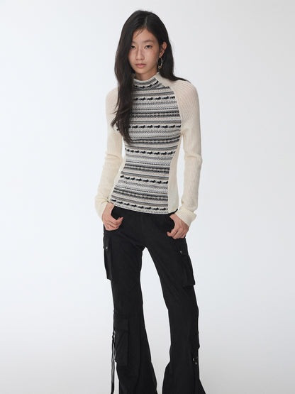 Color-Block Turtleneck Knit Top