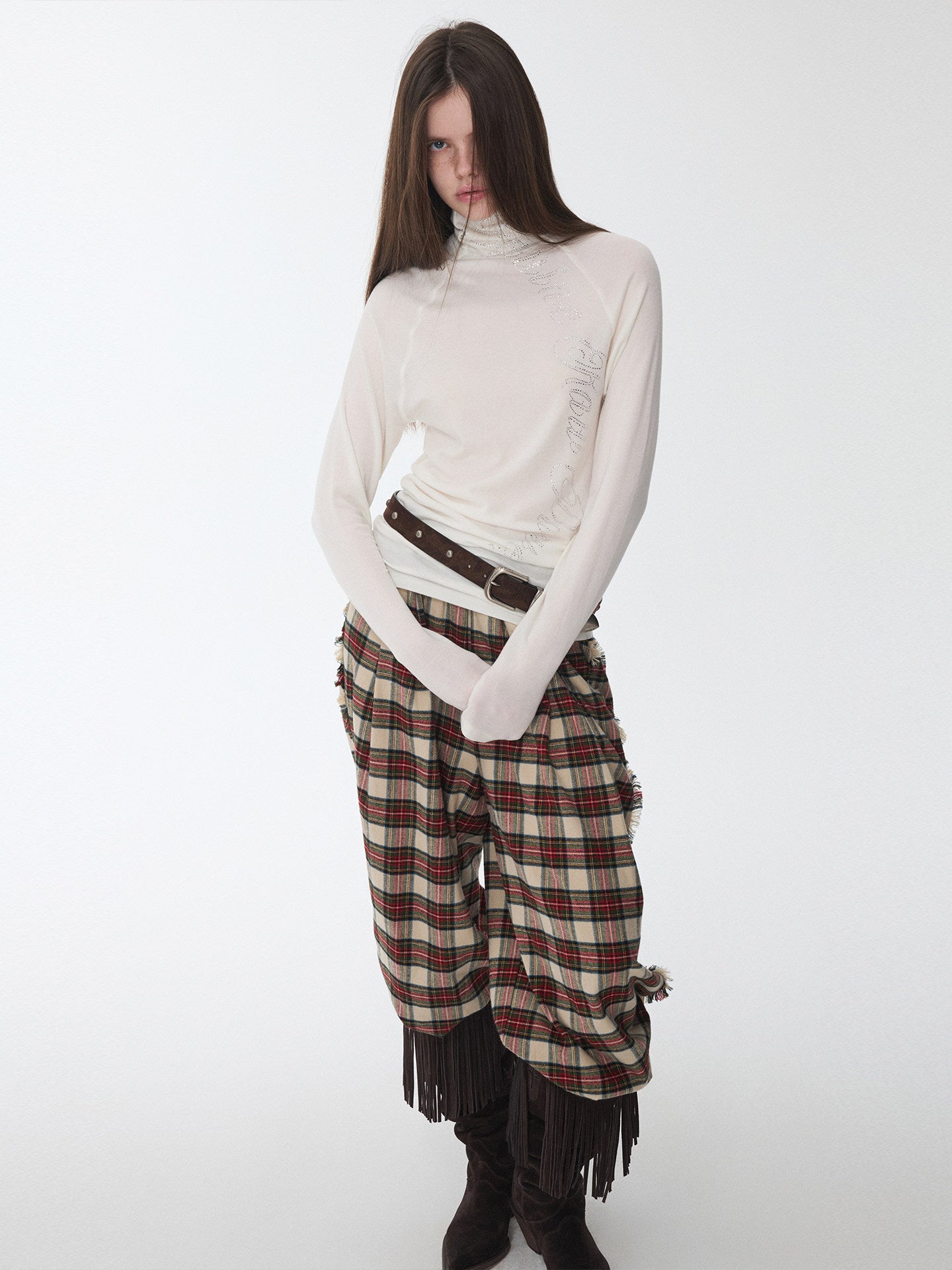 Rhinestone Raglan Turtleneck Top