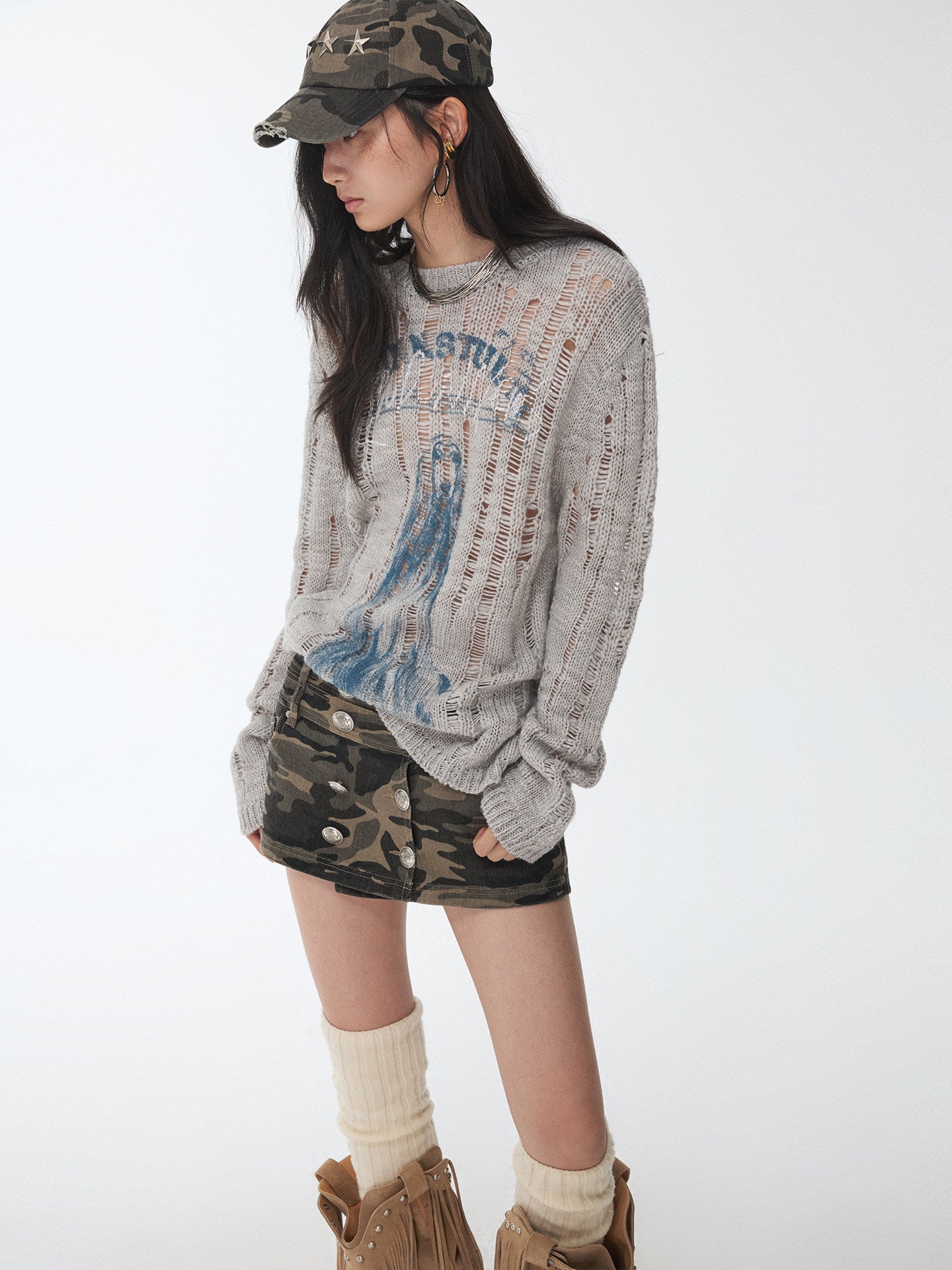Furry Animal Print Cut-Out Sweater