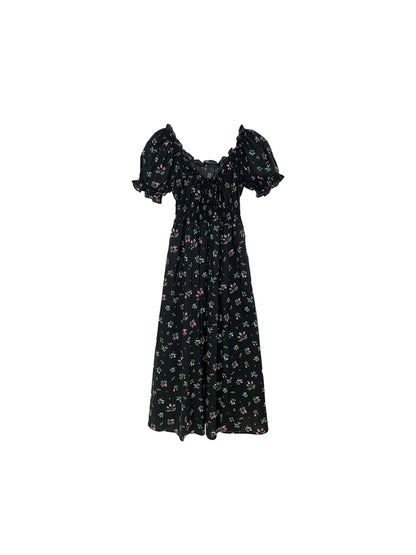 French Elegance: Lace-Up Cotton Flower Dress