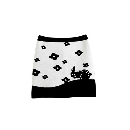 Flower Rabbit Jacquard A-line Skirt