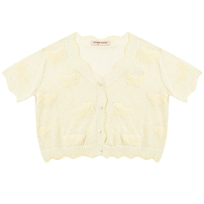 Butterfly Hollow Knitted Short Sleeve T-shirt | Summer Retro Sunscreen Cardigan