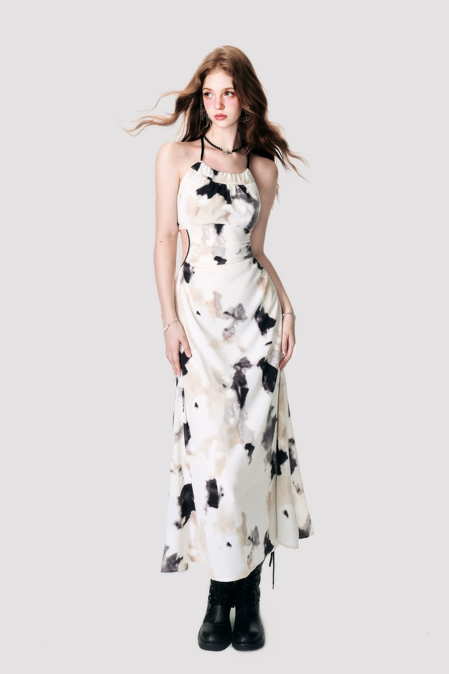 French Ink Painting Sling Dress - Sexy Open Back