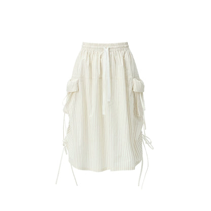 Fashion Stripe Doll Neck Skirt Set